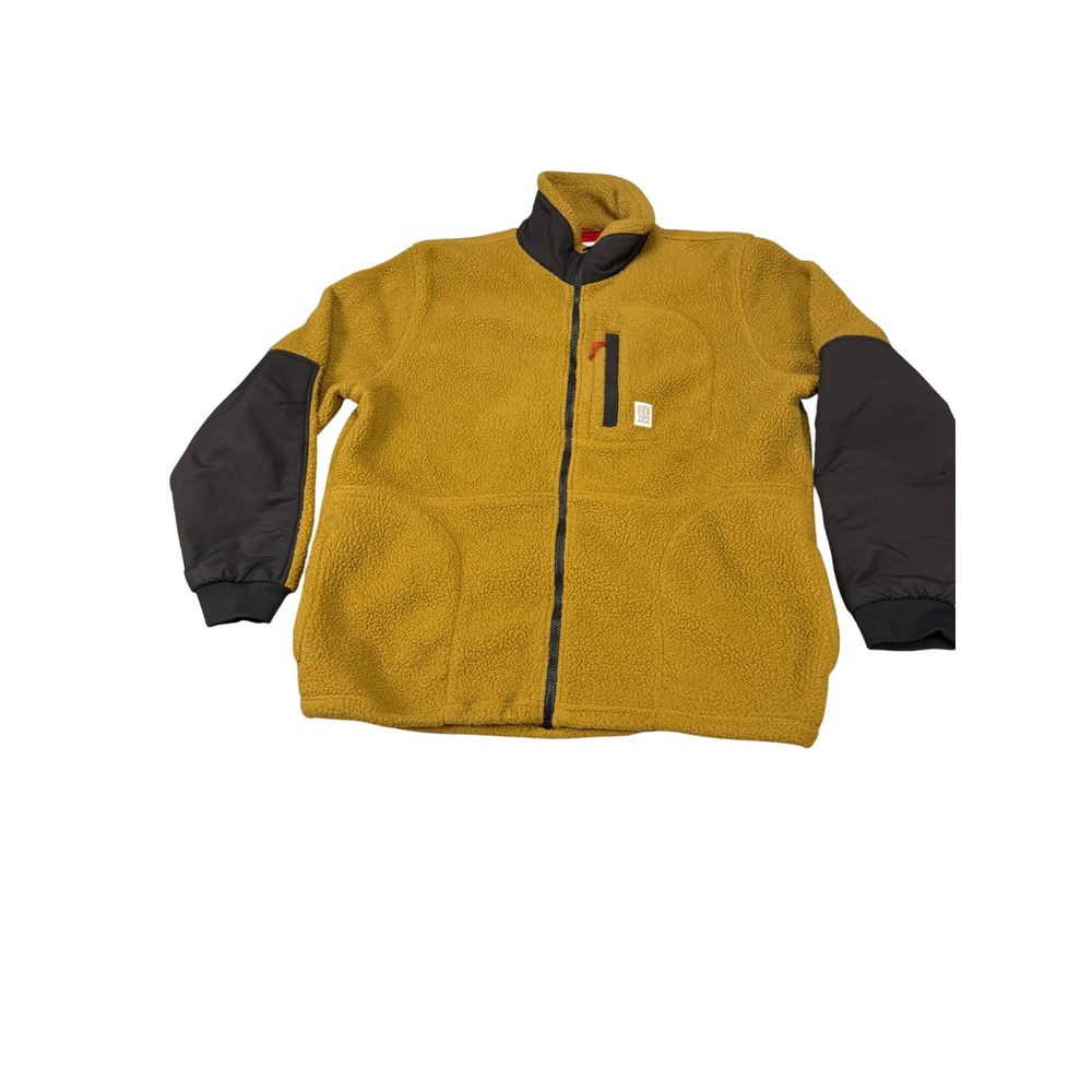 Topo Designs Sherpa Jacket Mens XL Mustard Yellow Black Full Zip Fleece Jacket